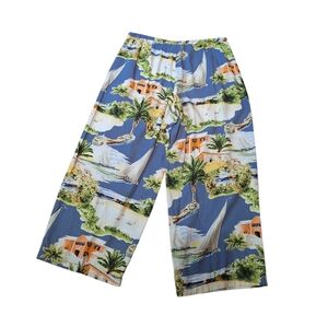 Kahala Hawaii Scenic Graphic Print Pants Ladies 12 Cropped Resortwear Sailboats